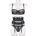 Midnight Serene Desire – Transparent Lace 3-Piece Intimates Set