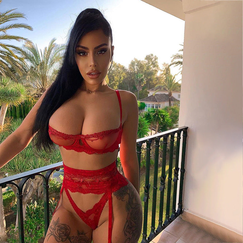 Midnight Serene Desire – Transparent Lace 3-Piece Intimates Set