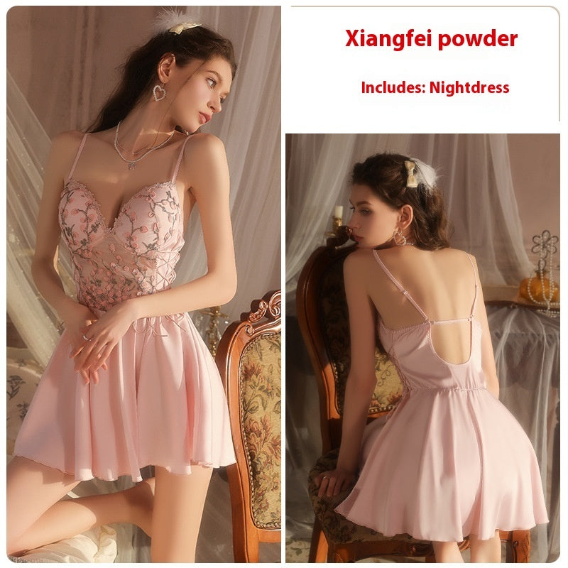 Seductive Embroidered Lace Satin Nightdress